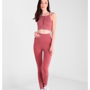 NWT FREE PEOPLE FP Movement Blush Pink Yoga Set xs/sm Braided trim slim sexy fit